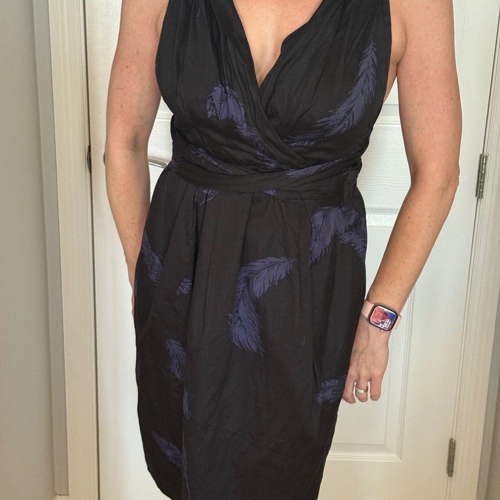 Marc Jacobs Collection Feather Print Cross Strap Blue Black Wrap Dress 10 6